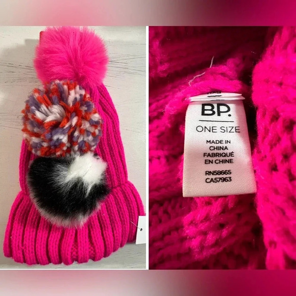 Nordstrom BP Pom Winter Beanies Bundled 3 Hats, OneSizeFitsAll, Multi-Colors NWT - Picture 4 of 4